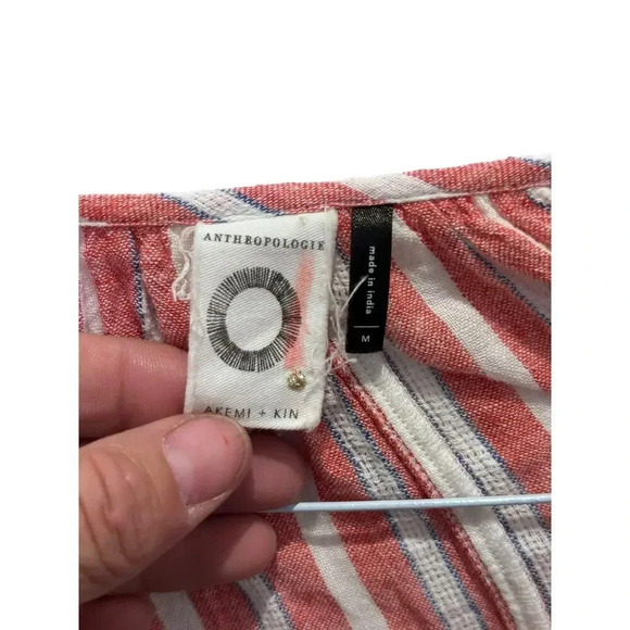 Anthropologie Akemi + Kim Striped Embroidered Tassel Boho Blouse Size Medium - Picture 6 of 6